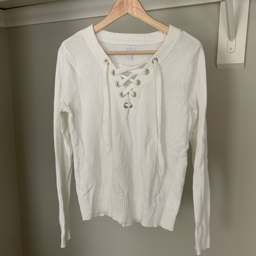 V-Neck White Sweater